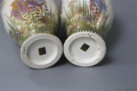 A pair of small Satsuma vases, decorated with geisha in gardens, height 8.75cm